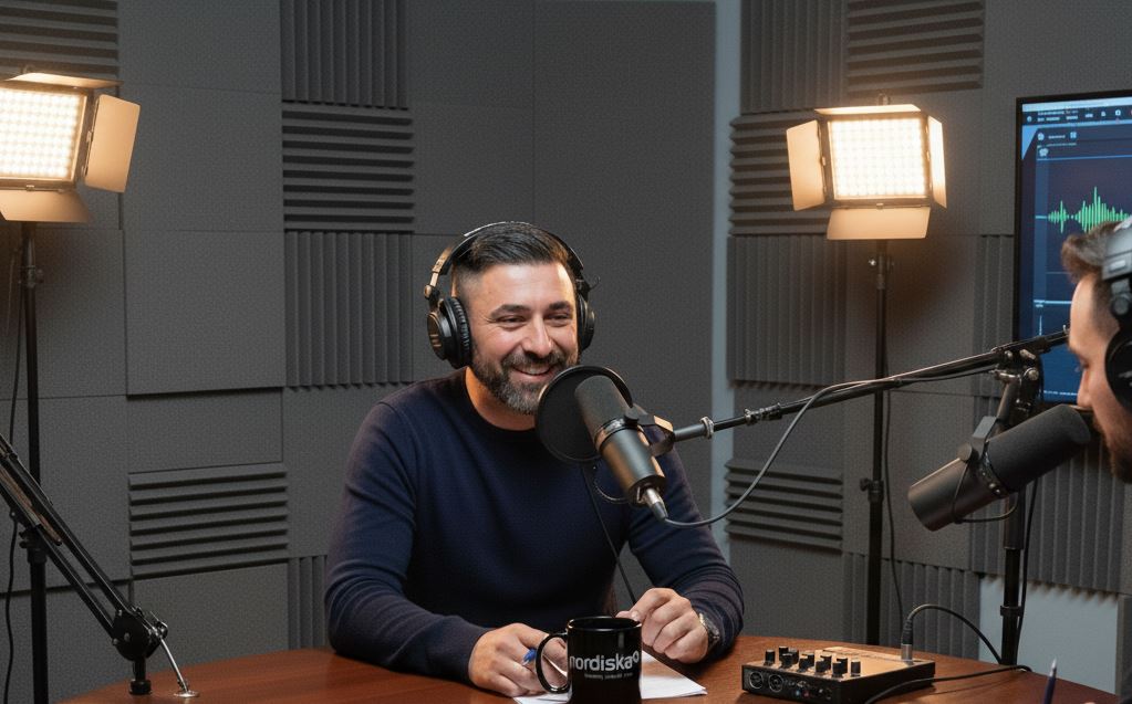 Alan Khalil sitzt im nordiska Podcast