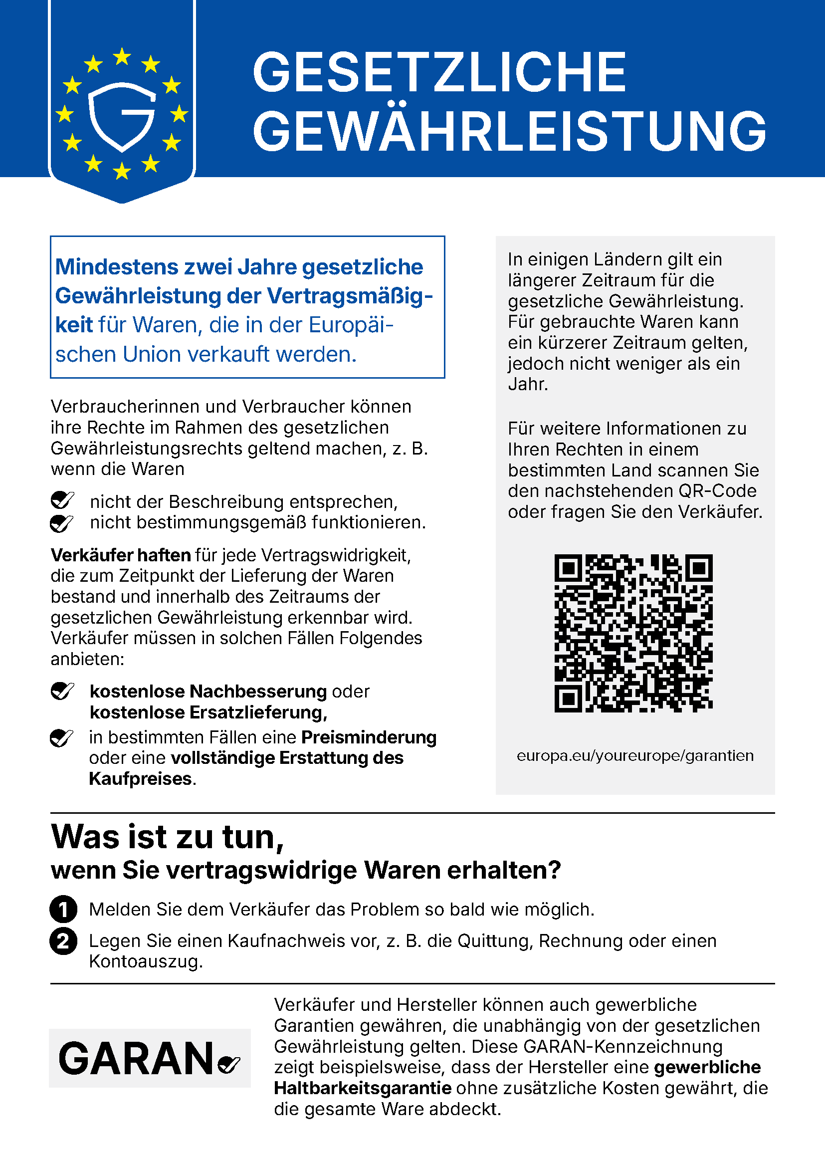 EU-harmonisierter Hinweis zur gesetzlichen Gewährleistung